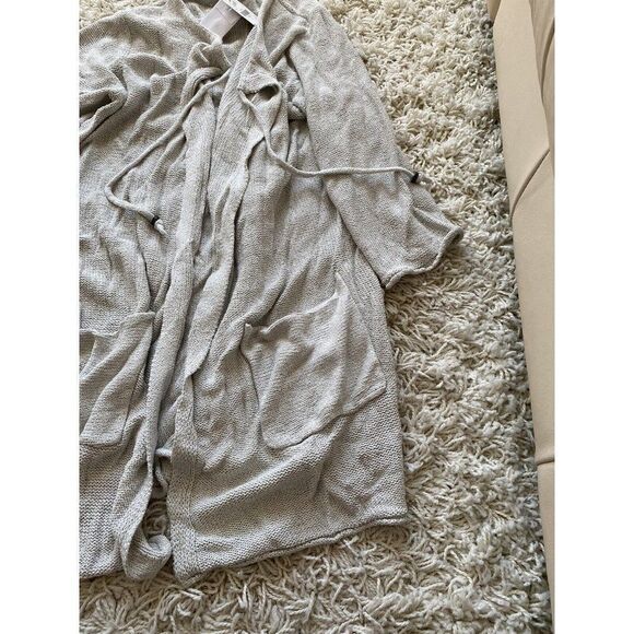 J. Jill Duster Sweater Pocketed Grey Beige Silk Blend J.Jill Large 3/4 Sleeve - Picture 2 of 9